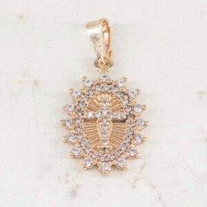 DIJE MEDALLA CRUZ DOBLE BORDE CIRCONES