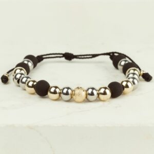 PULSERA BALINERIA NEGRA ORO BLANCO Y DORADO